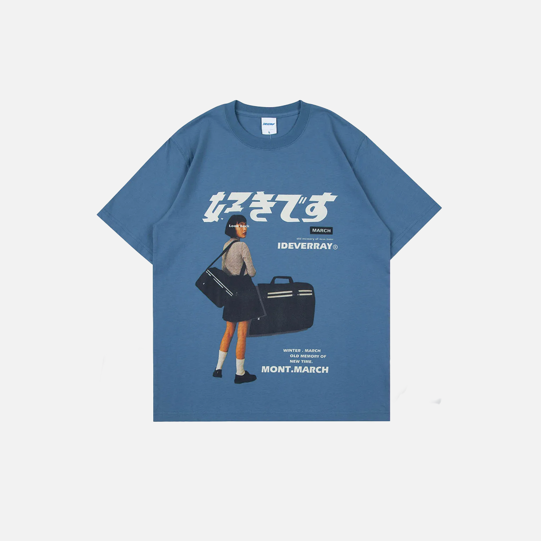 T-Shirt mit japanischem Kanji-Motiv und lockerer Passform
