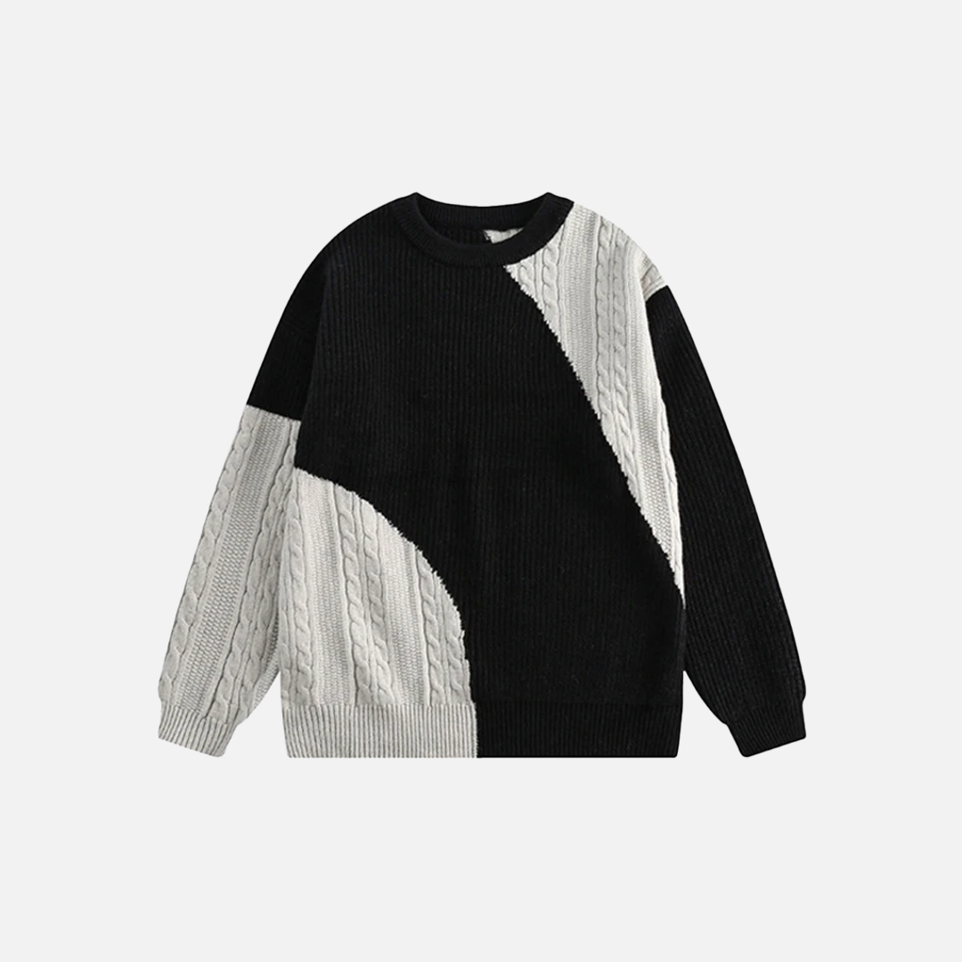 Pull en maille décontracté à col rond et couleur contrastée
