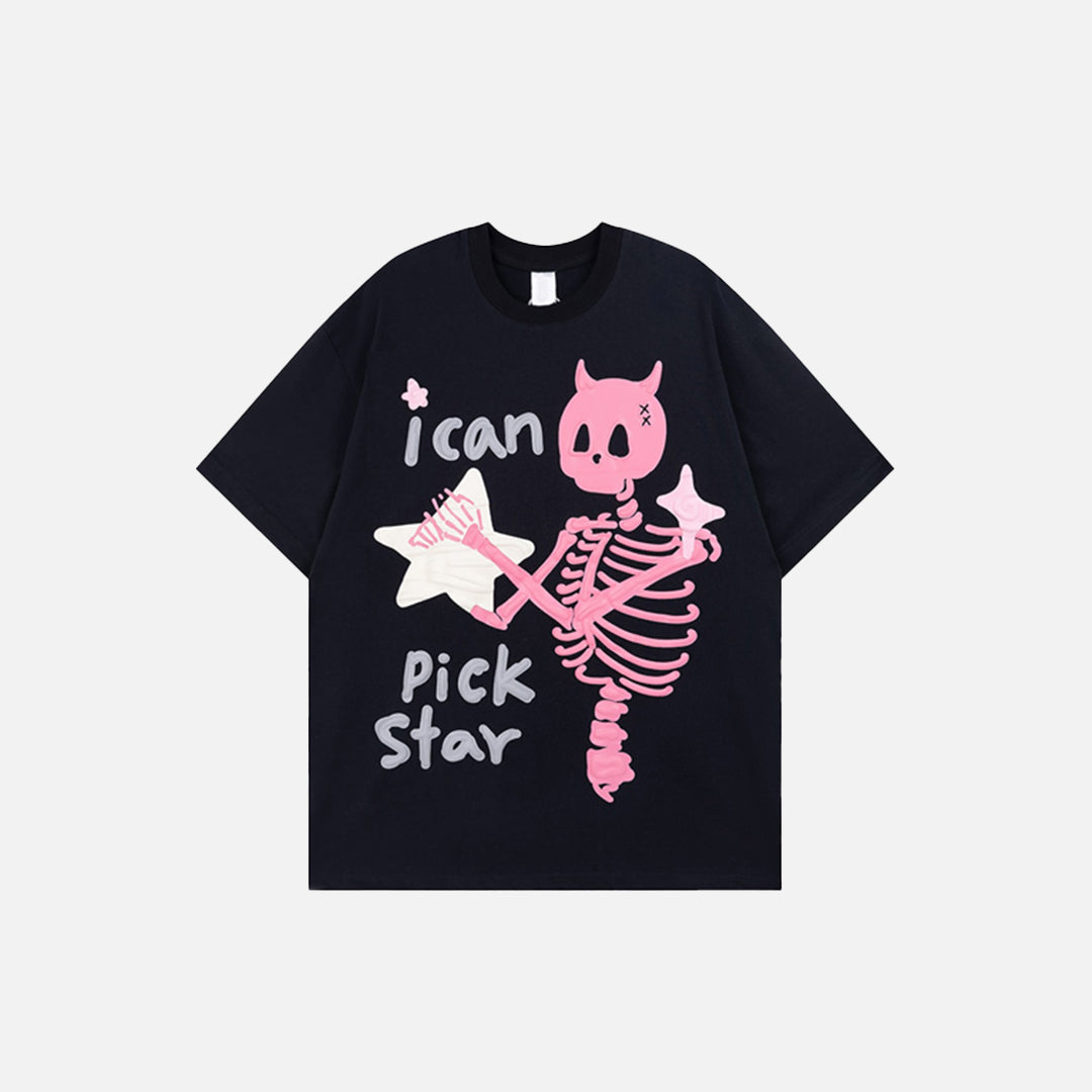 T-shirt "Je peux choisir une étoile" avec tête de mort et cornes de diable