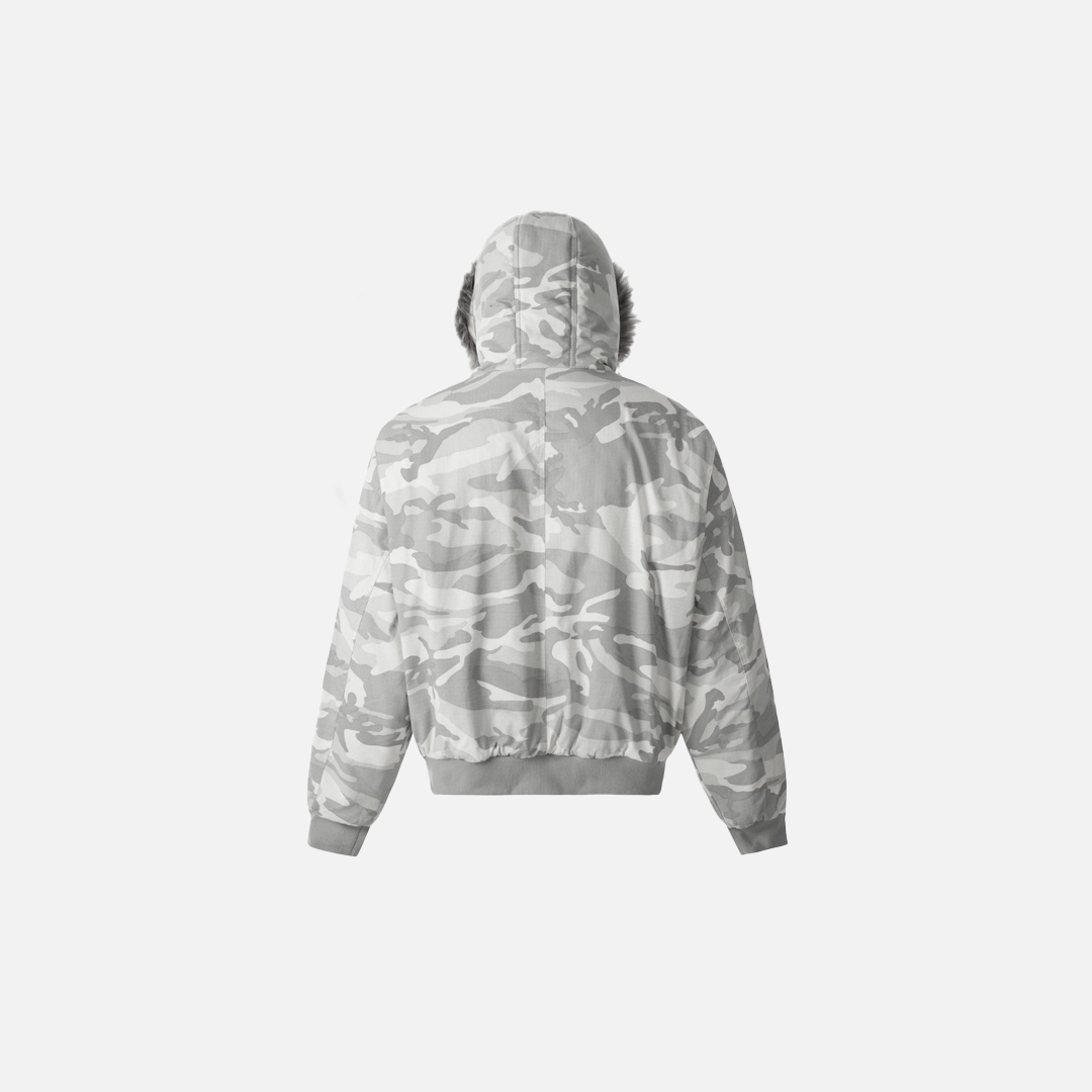 Veste à capuche camouflage à col en fourrure style streetwear hivernal