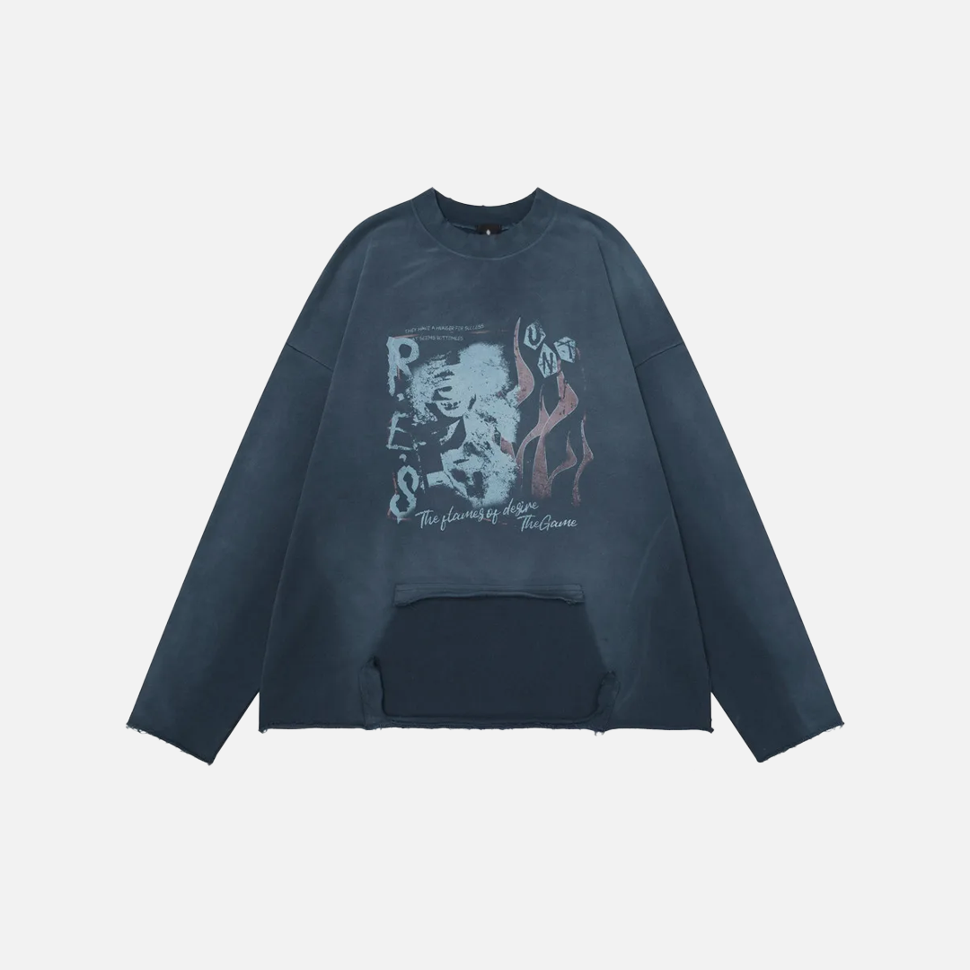 Vintage Patchwork Distressed Ripped Crewneck Sweatshirt