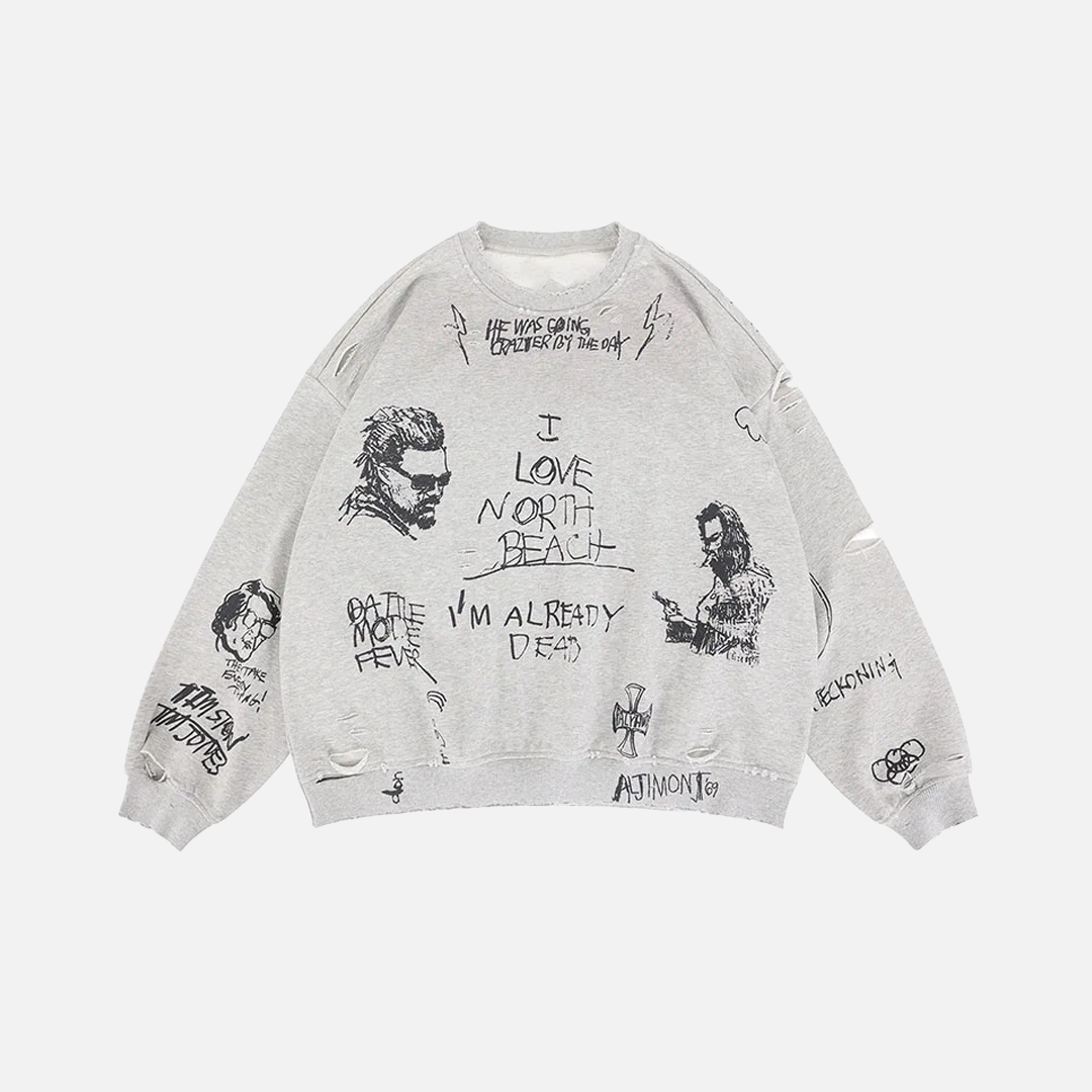 Preppy Hip Hop Oversized bedrucktes Sweatshirt