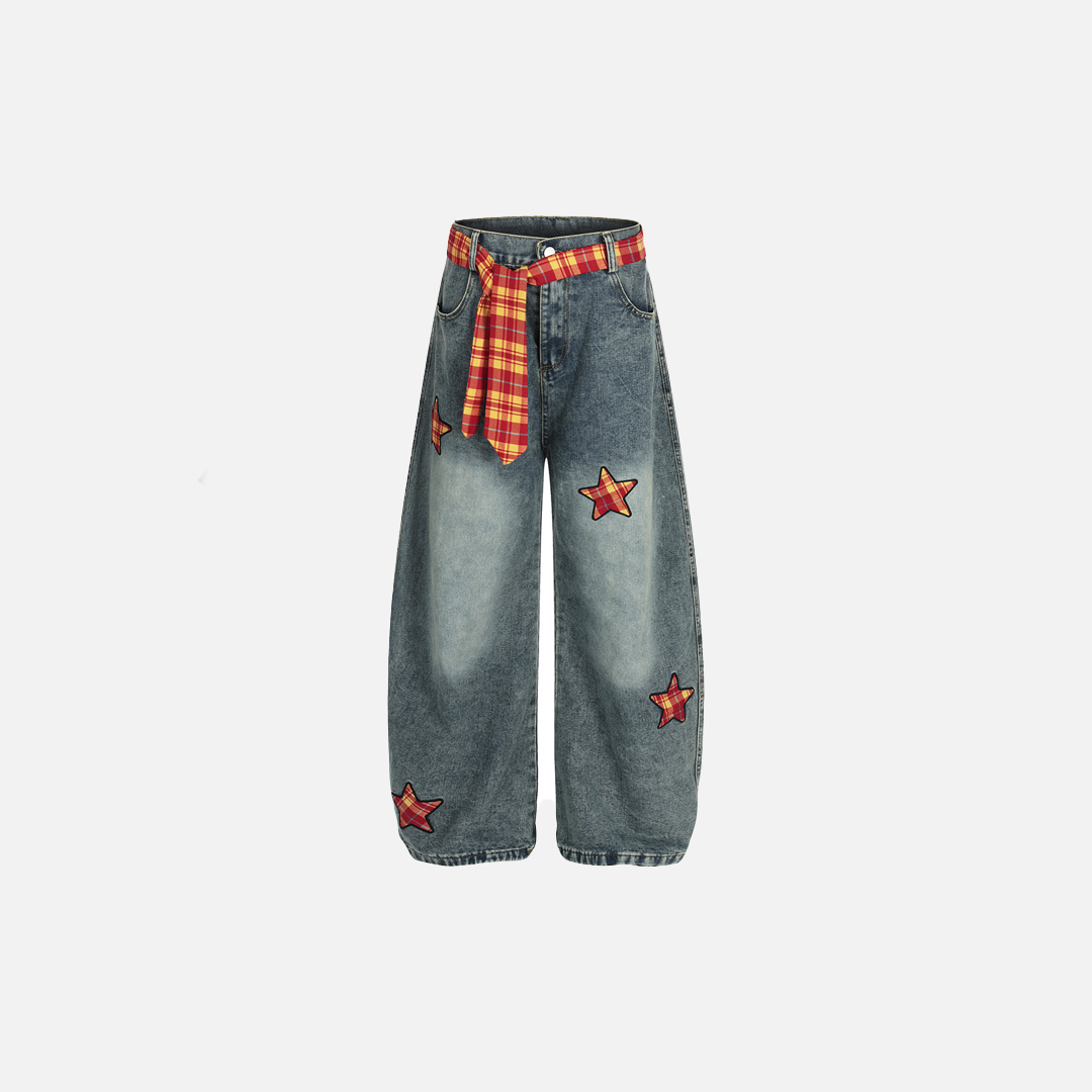 Y2K Unique Five-Star Wide Leg Denim Jeans