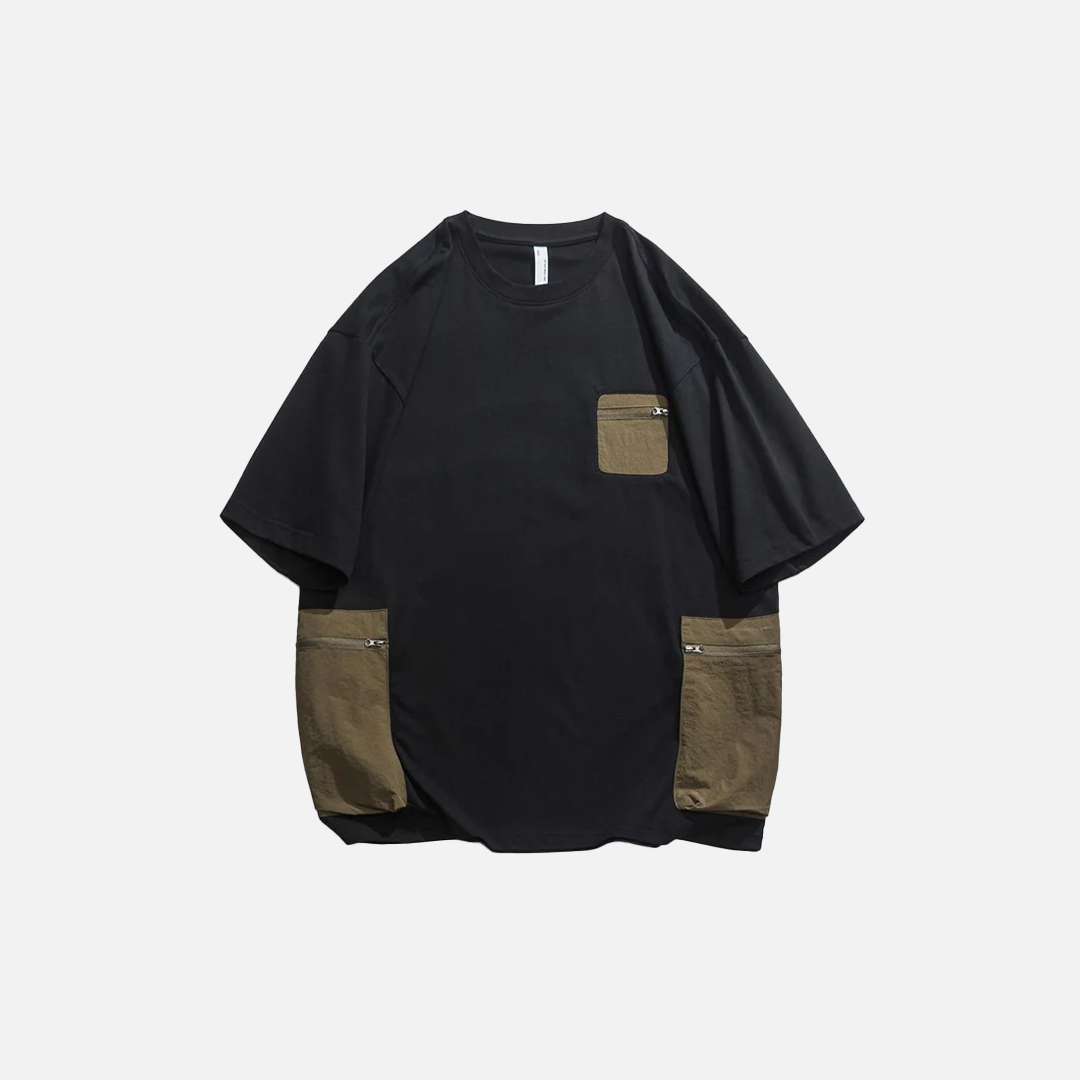 Warmes Patchwork-Baumwoll-Hip-Hop-T-Shirt mit Tasche