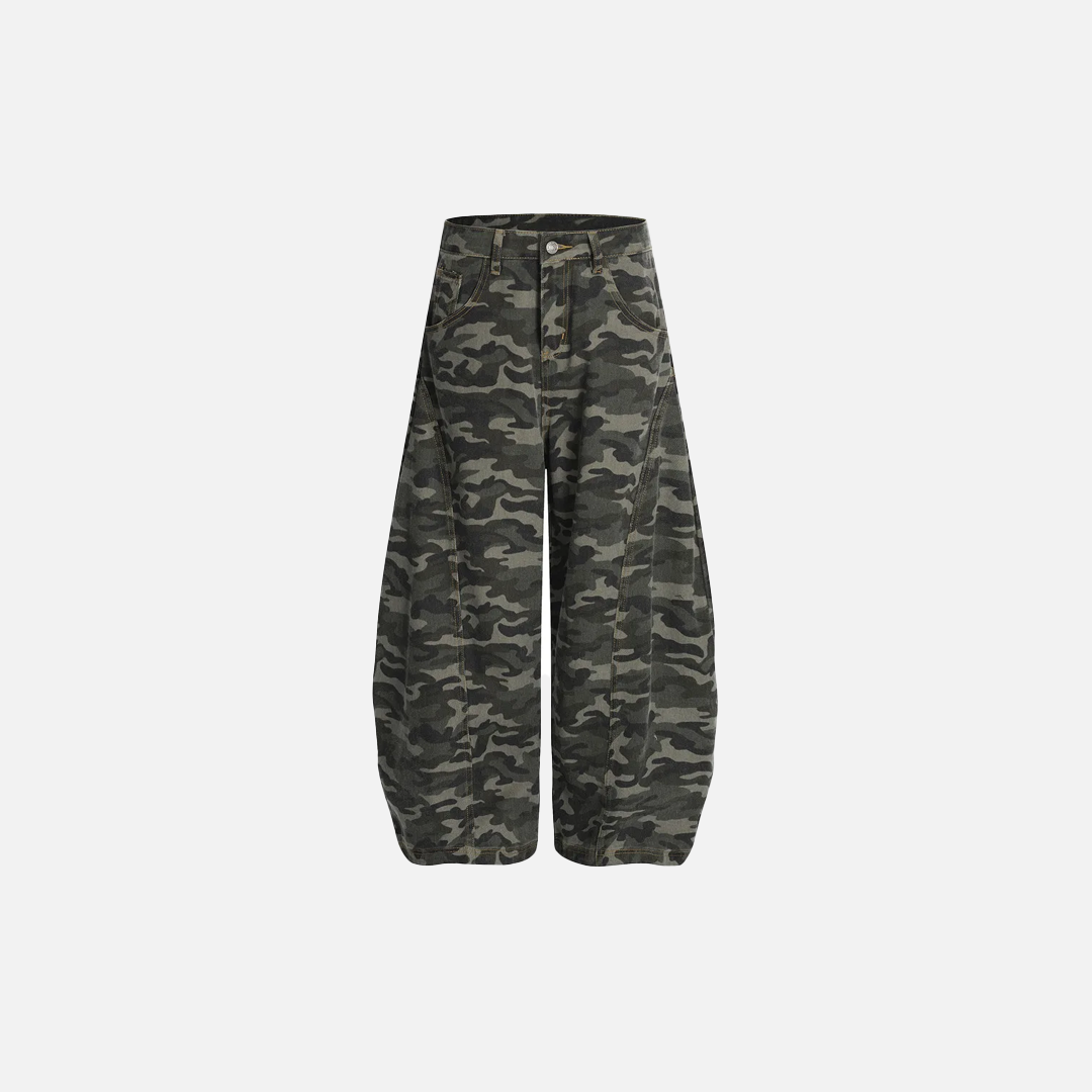 Trendige Retro-Camouflage-Hose mit lockerem, weitem Bein