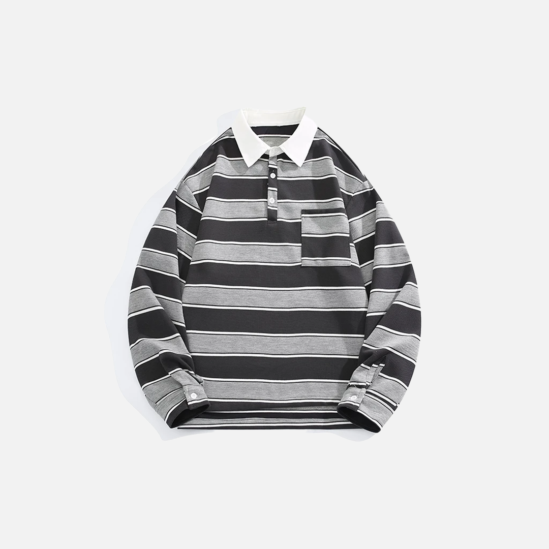 Polo-Langarmshirt mit kontrastierenden Patchwork-Streifen