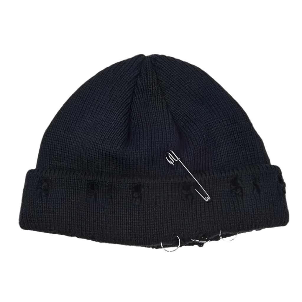 Y2K Knitted Ripped Pierced Beanie