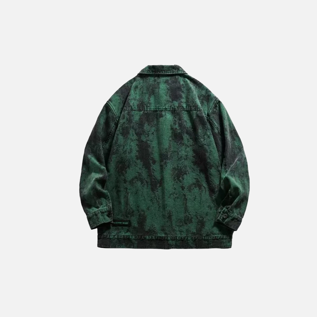 Veste en jean tie-dye verte résistante et déchirée