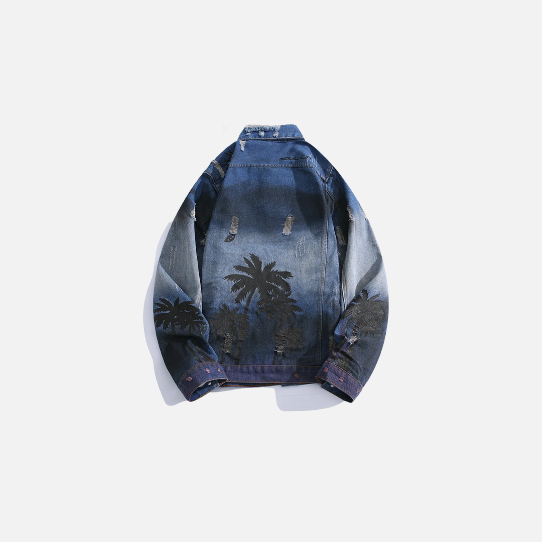 Veste en jean dégradée à motif cocotier