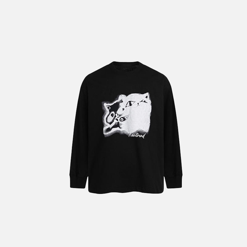 T-Shirt mit abstraktem Doppelkatzen-Motiv