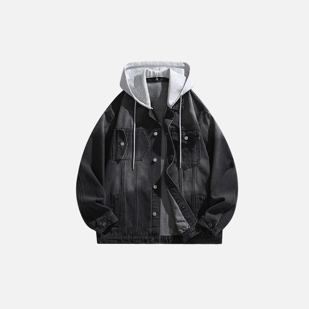 veste en jean à capuche repliable de couleur unie