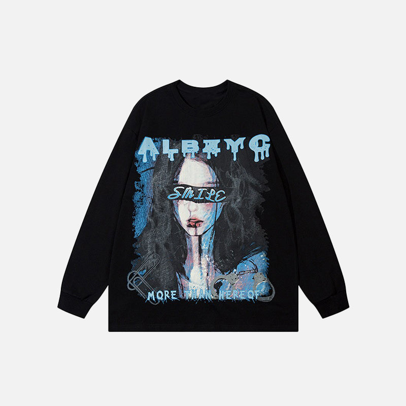 Oversized Cartoon Mädchen mit verbundenen Augen Sweatshirt