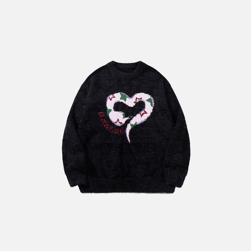 Strickpullover mit Herz- und Schlangenmotiv