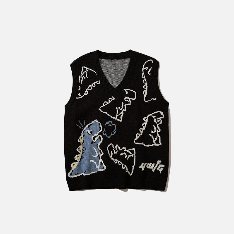 Gilets tricotés amples à motifs de dinosaures et graffitis