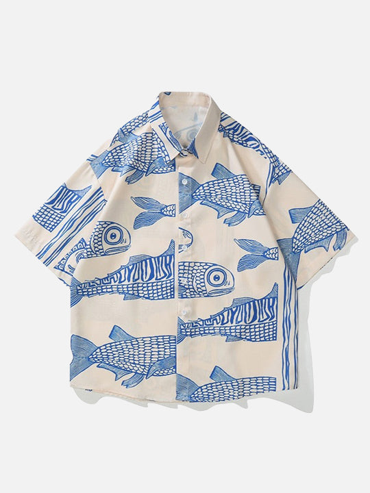 Chemise d'été à imprimé poisson bleu