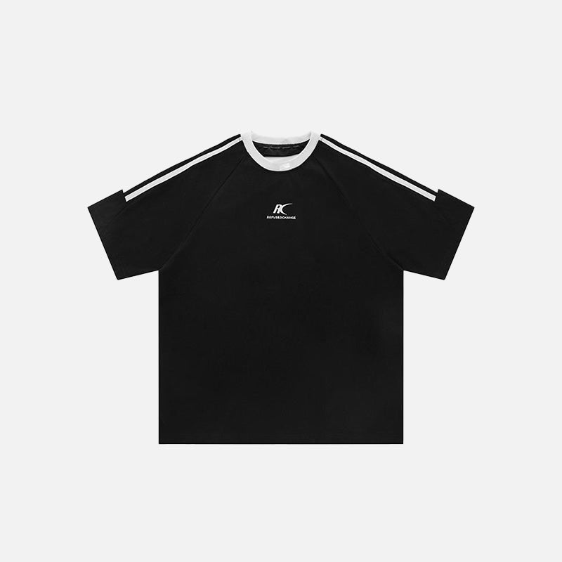 Locker geschnittenes T-Shirt mit Seitenstreifen und Stickerei