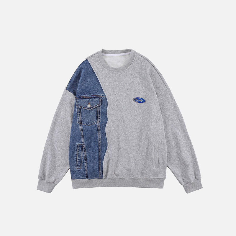 Denim-Sweatshirts mit Patchwork-Design und mehreren Taschen