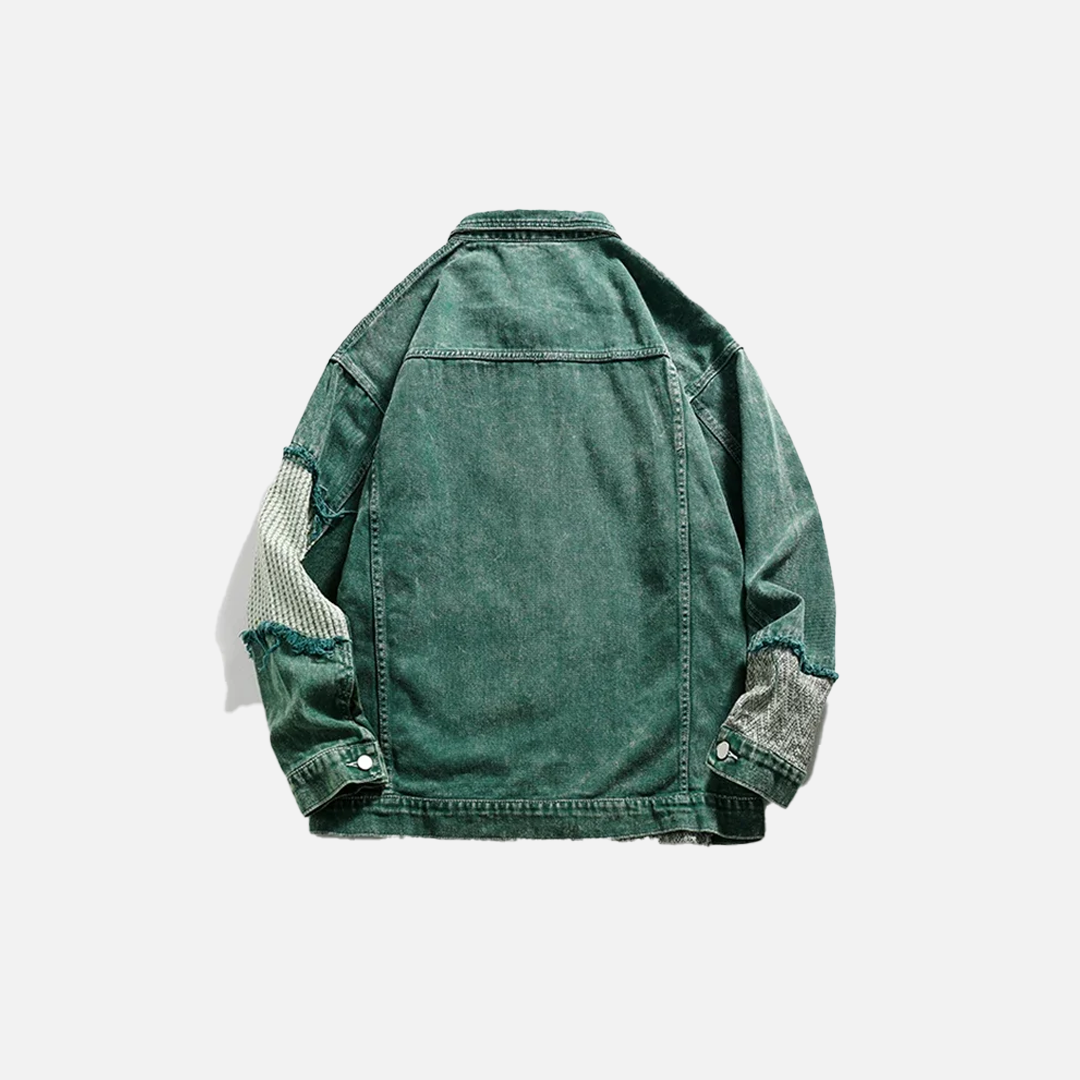 Grüne Patchwork-Jeansjacke