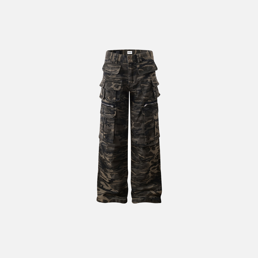 Y2K Streetwear Camo Utility Straight Cargo Jeans