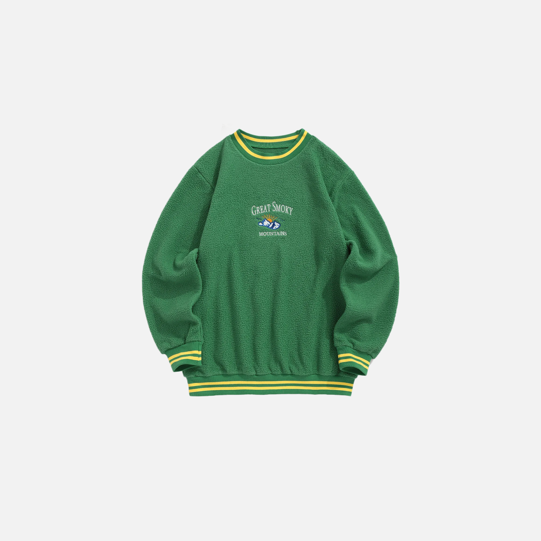 Flauschiges Sweatshirt mit Bergsonne-Stickerei