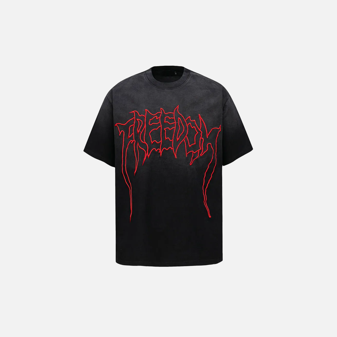 Y2K Retro-T-Shirt aus Baumwolle mit gestickten Buchstaben im Batik-Look