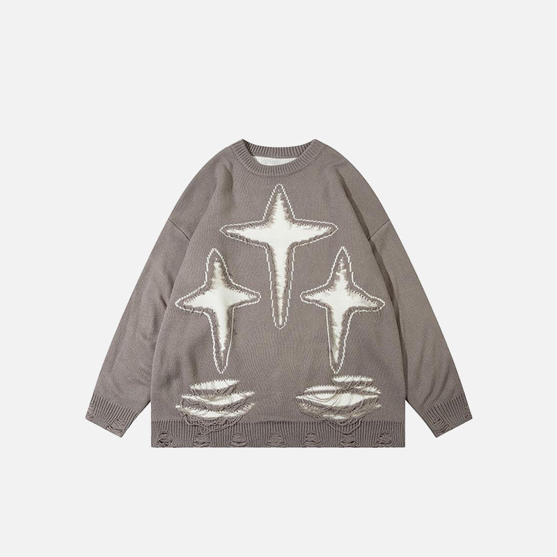 Lockerer Pullover mit Sternenmuster und Rissen