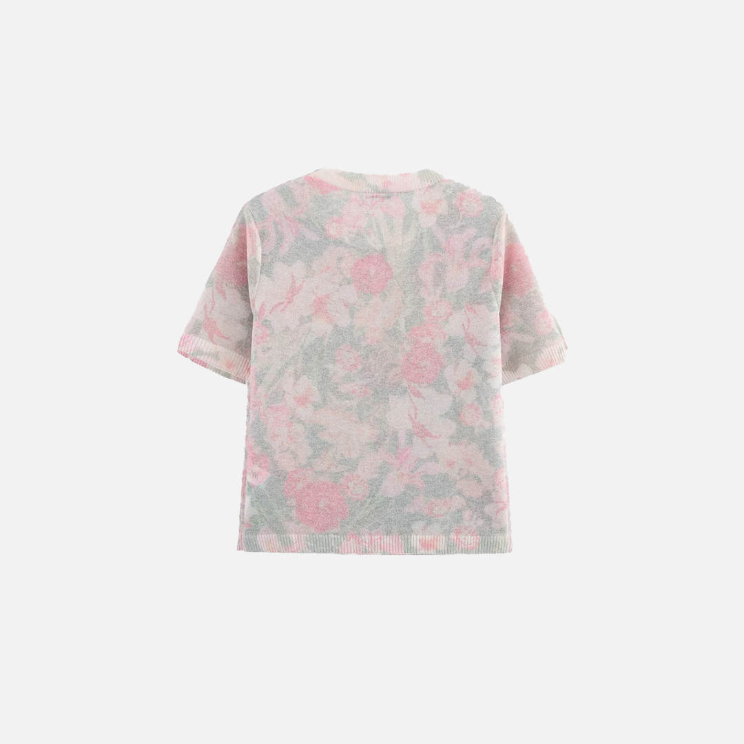 T-shirt tricoté imprimé de fleurs style champêtre