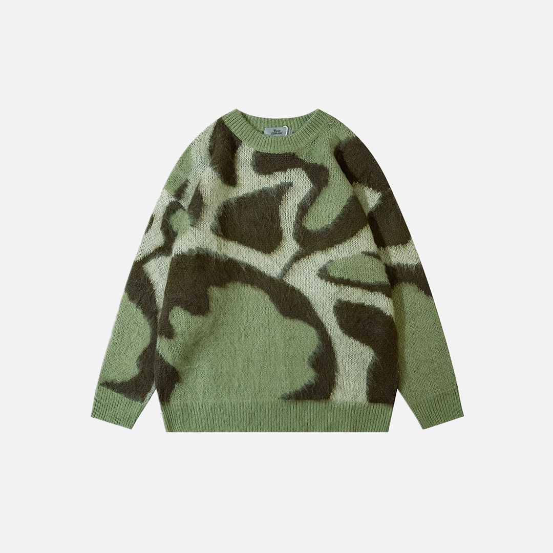 Y2K Strapazierfähiger Strickpullover mit abstraktem Retro-Muster
