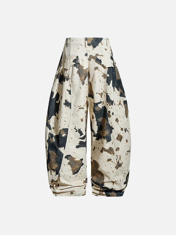 Streetwear-Hose mit Kuhmuster-Camouflage und weitem Bein