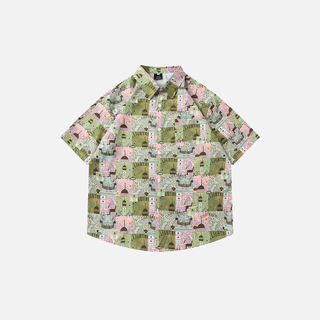 Trendiges Strandhemd mit hawaiianischem Grafikprint im Y2K-Stil