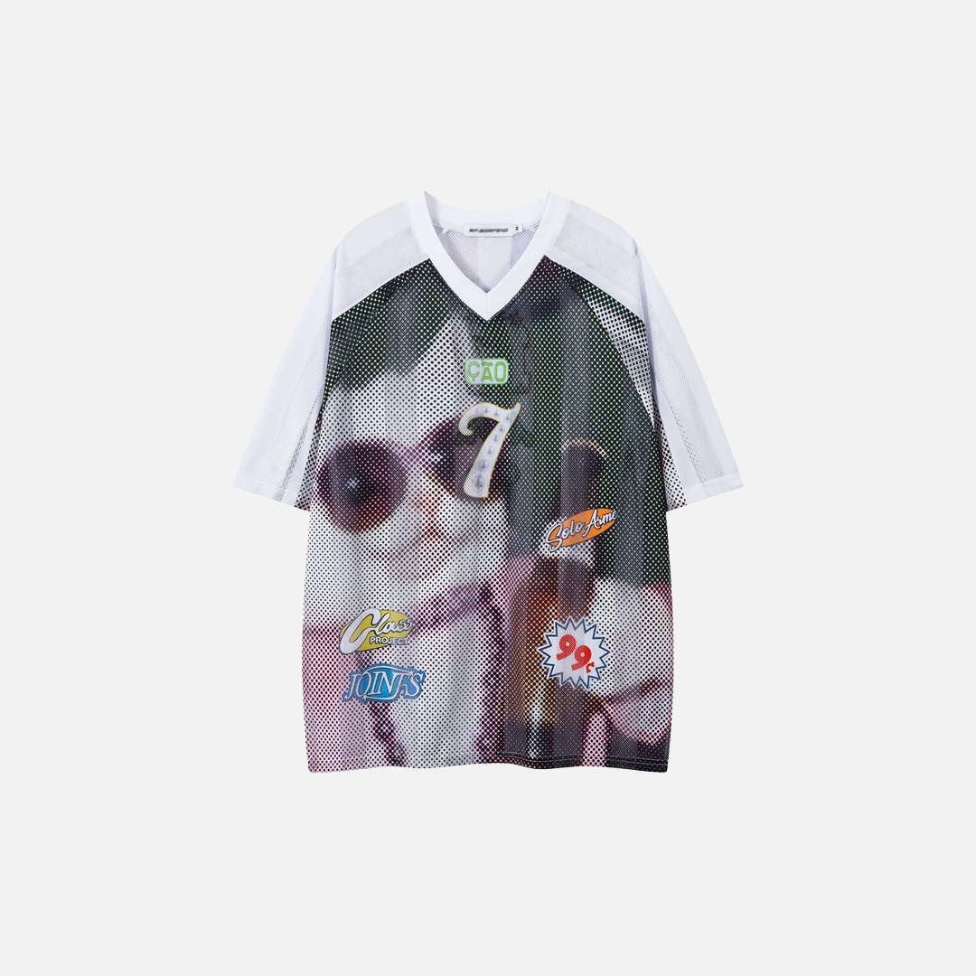 Y2K Retro Raglan-T-Shirt mit Katzenprint und V-Ausschnitt