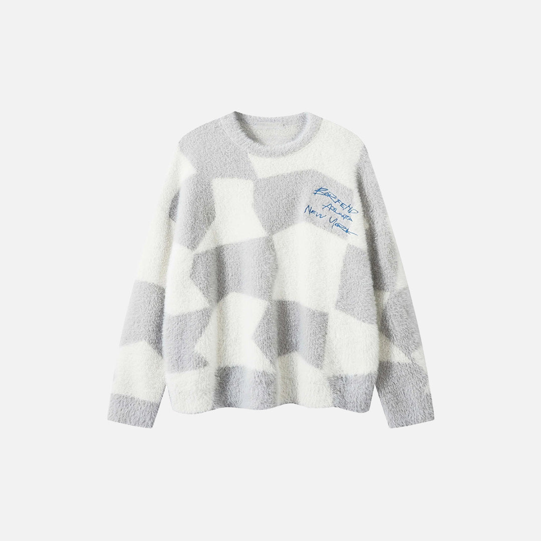 Y2K-Strickpullover mit abstraktem Gittermuster