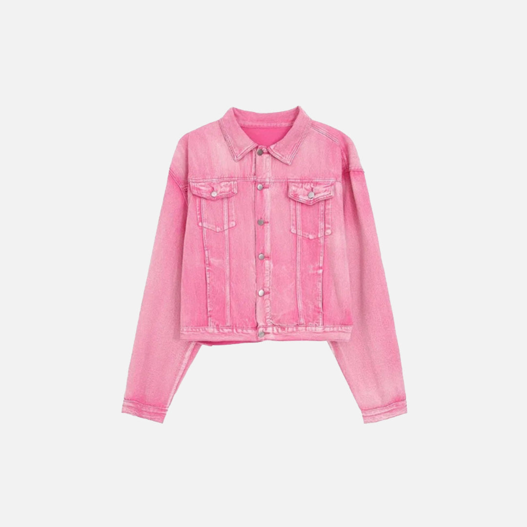 Ensemble deux pièces veste et pantalon en jean rose
