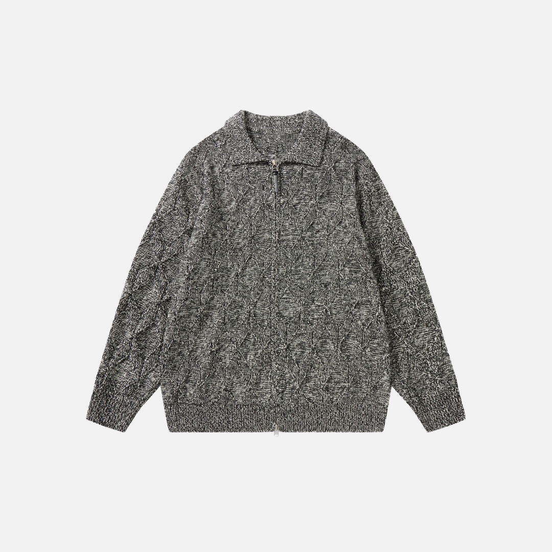 Luxuriöser Strickcardigan mit Diamant-Jacquard-Muster und Revers