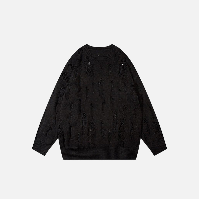Y2K-Pullover mit Rissen, lockerer Passform und einfarbigem Design