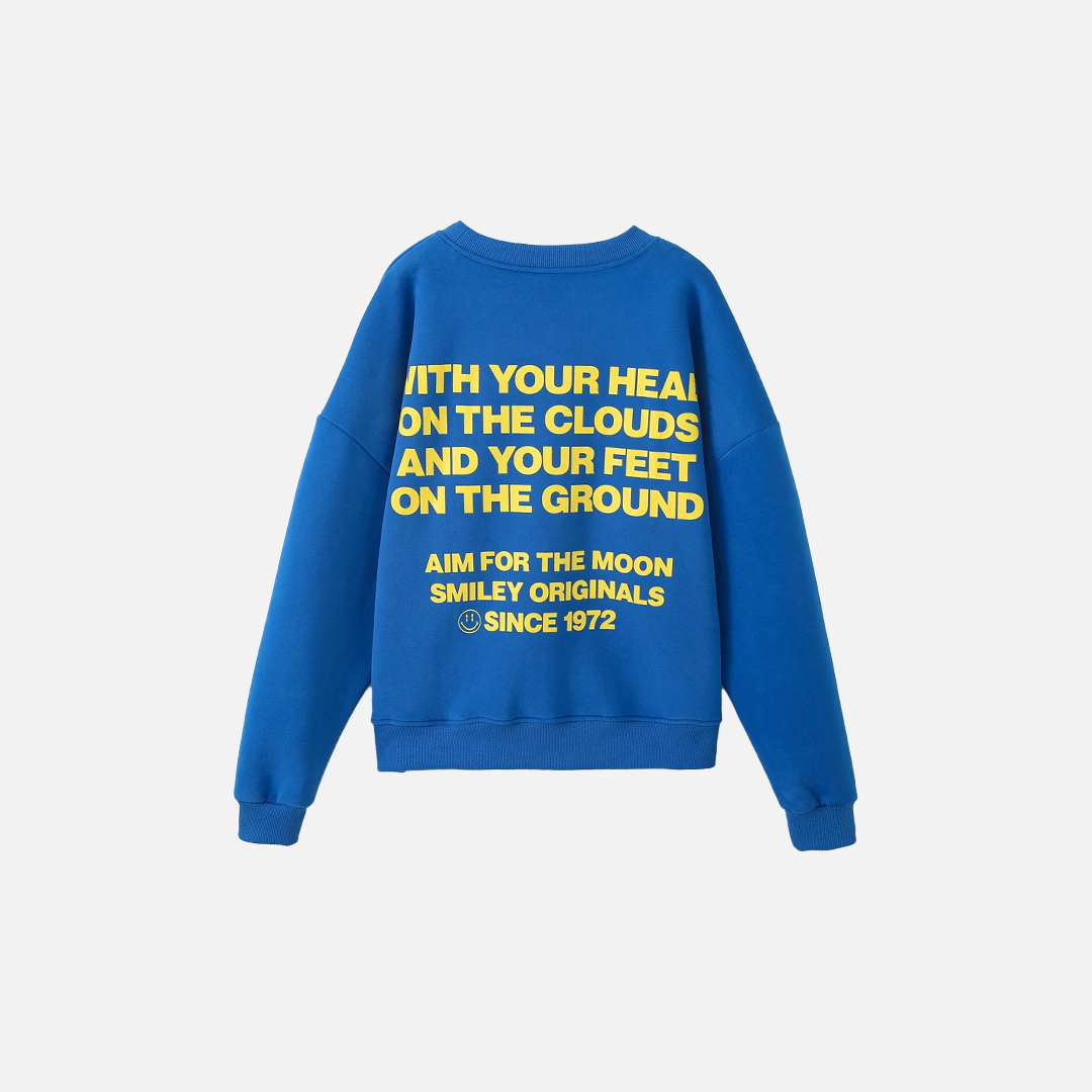 Blaues Fleece-Sweatshirt mit Buchstabenmuster in Übergröße