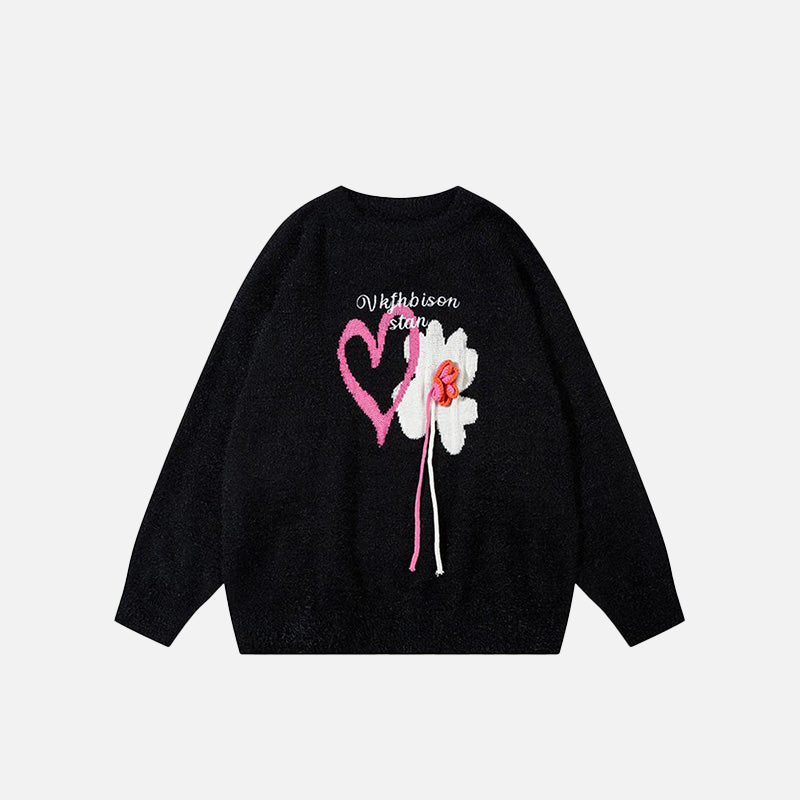 Pullover mit herzförmigem Blumenmuster