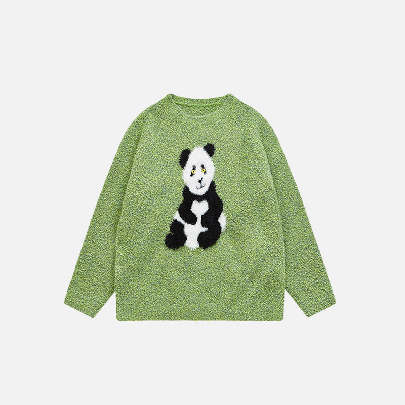 Lockerer Panda-Strickpullover