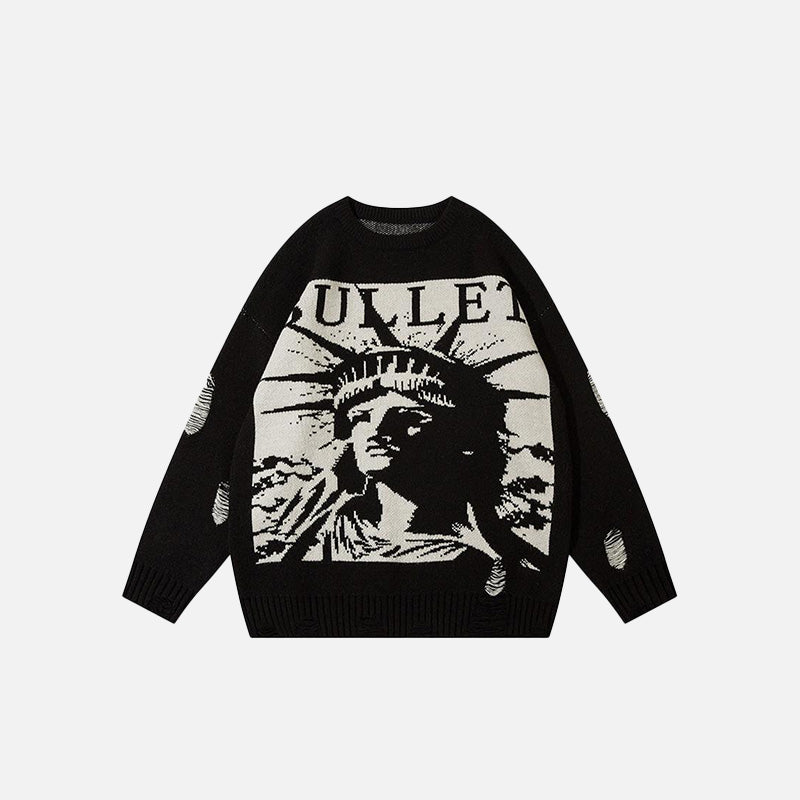 Freiheitsstatue-Pullover mit Rissen und lockerem Aufdruck