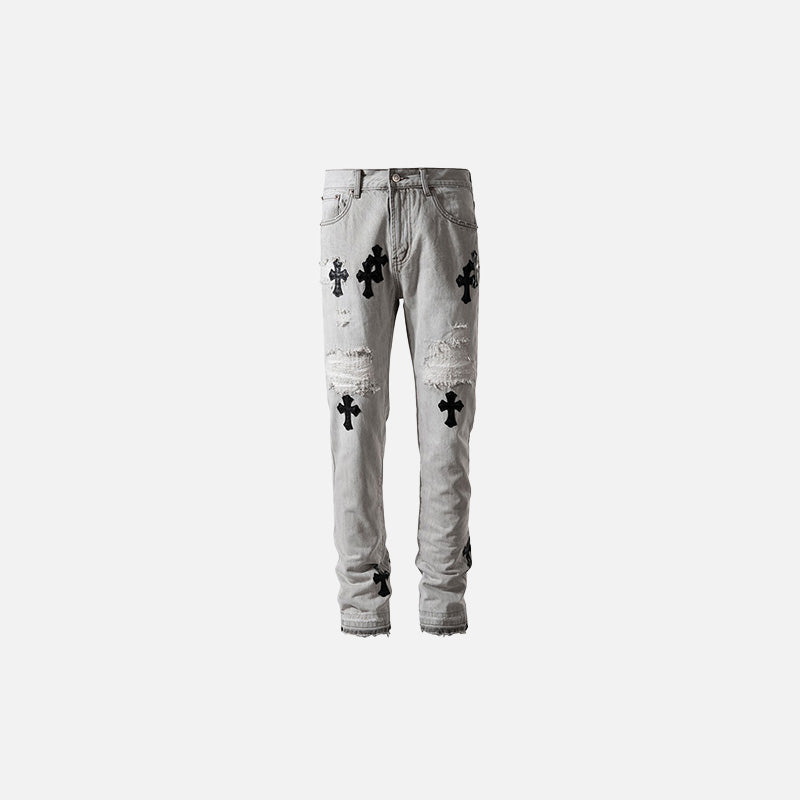 Jeans mit gekreuzten Rissen und gerader Passform