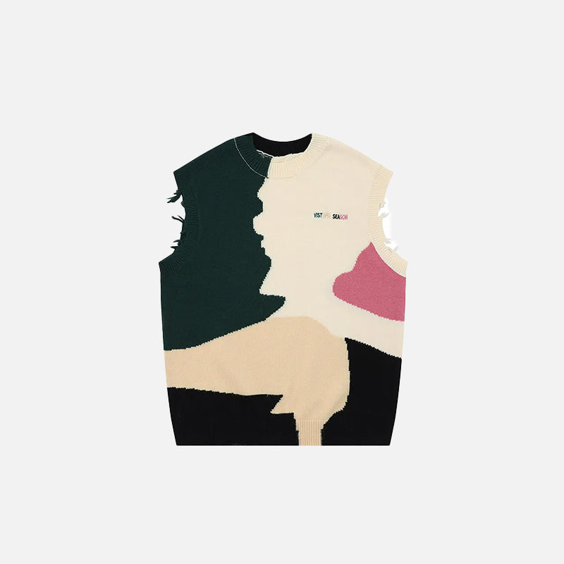 Geometric Color Patches Knitted Vest