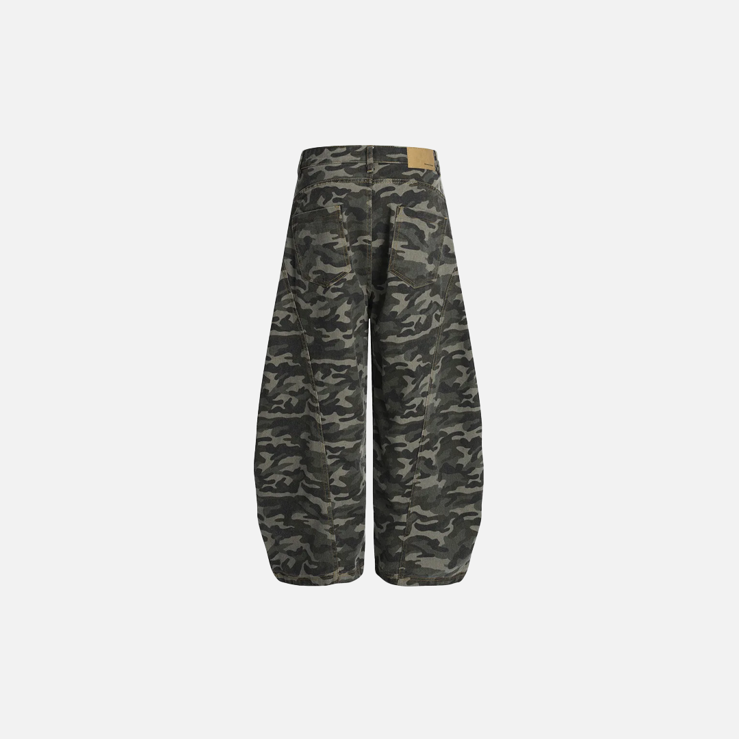 Trendige Retro-Camouflage-Hose mit lockerem, weitem Bein