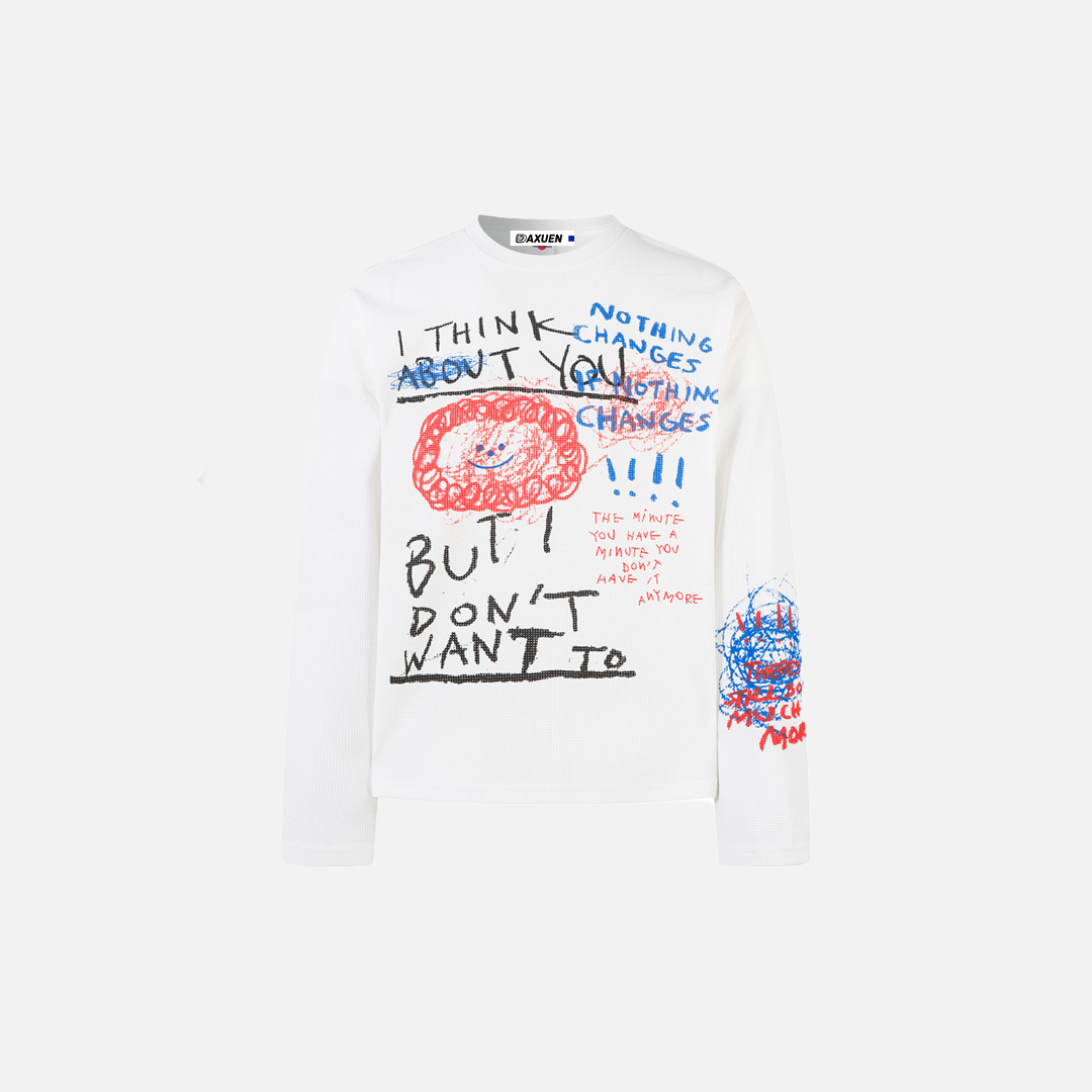 Langarm-T-Shirt mit Graffiti-Smiley-Gesichtsprint und Karomuster