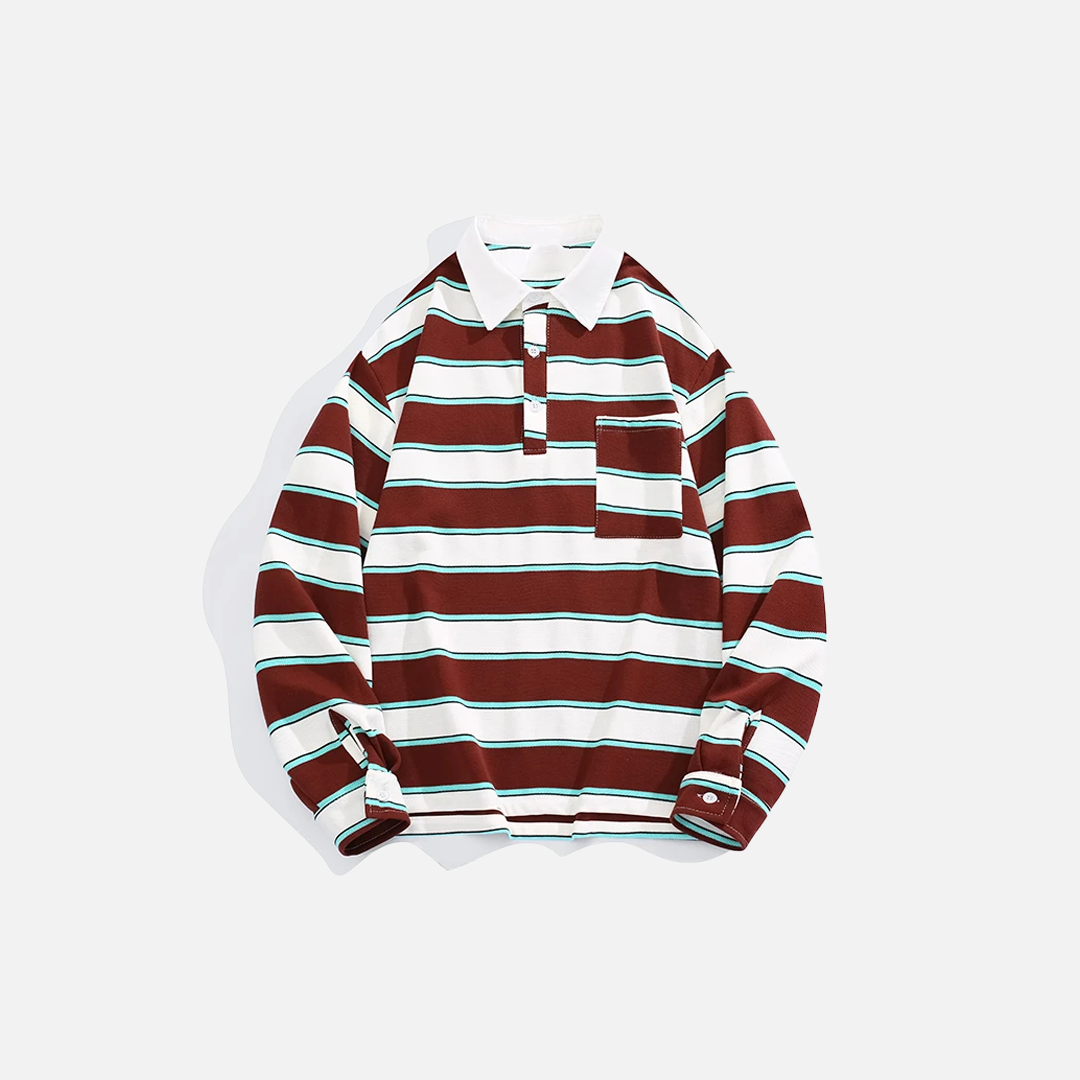 Polo-Langarmshirt mit kontrastierenden Patchwork-Streifen
