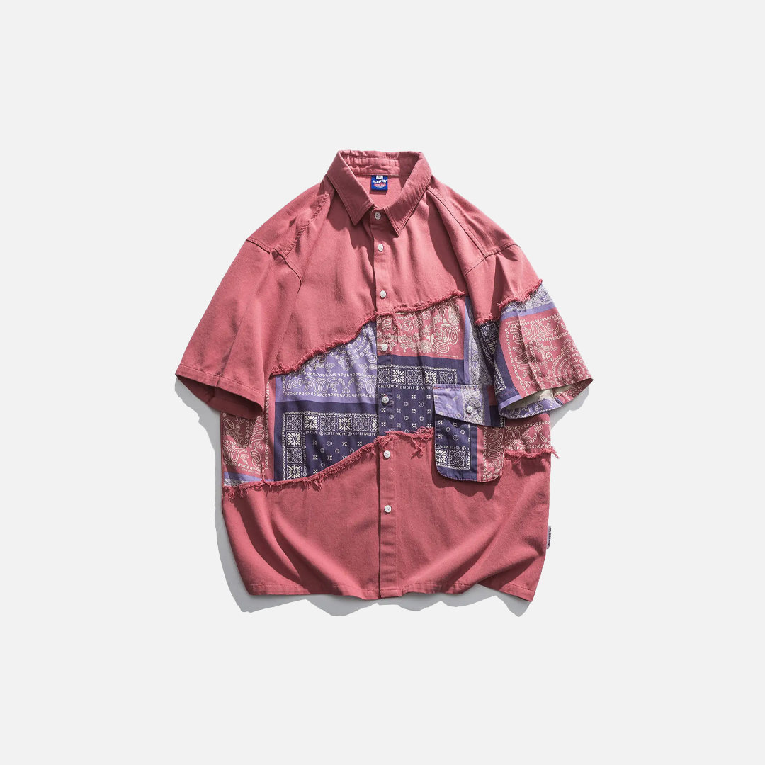 Stilvolles Kurzarmhemd mit Patchwork-Cashew-Muster