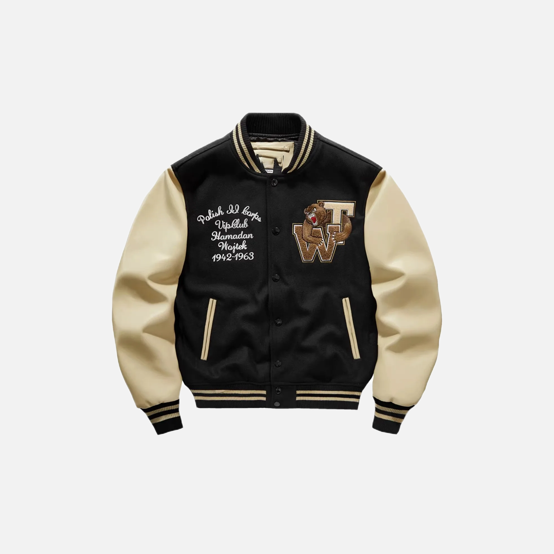 Veste universitaire de baseball en laine patchwork brodée