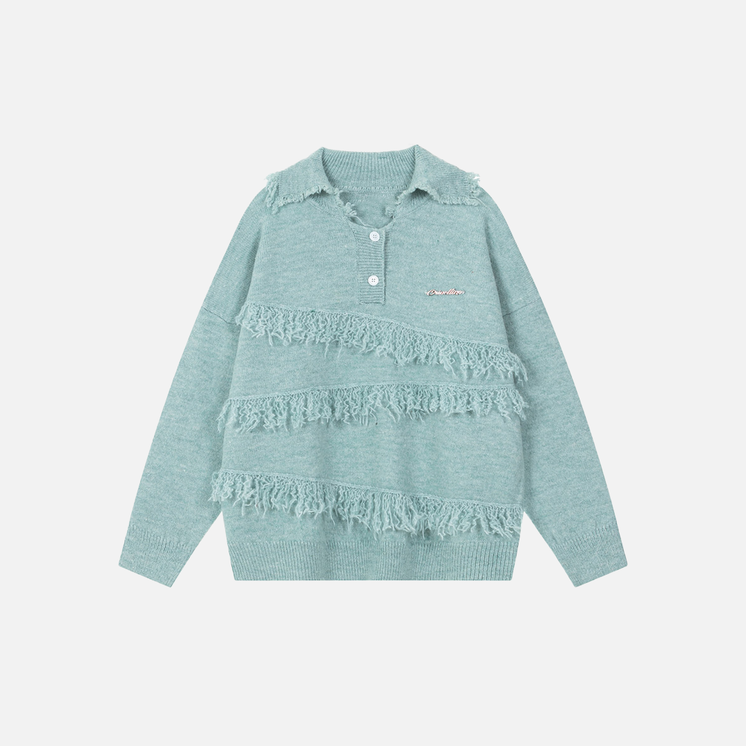 Polo-Pullover im europäischen Stil mit Stehkragen und Quasten