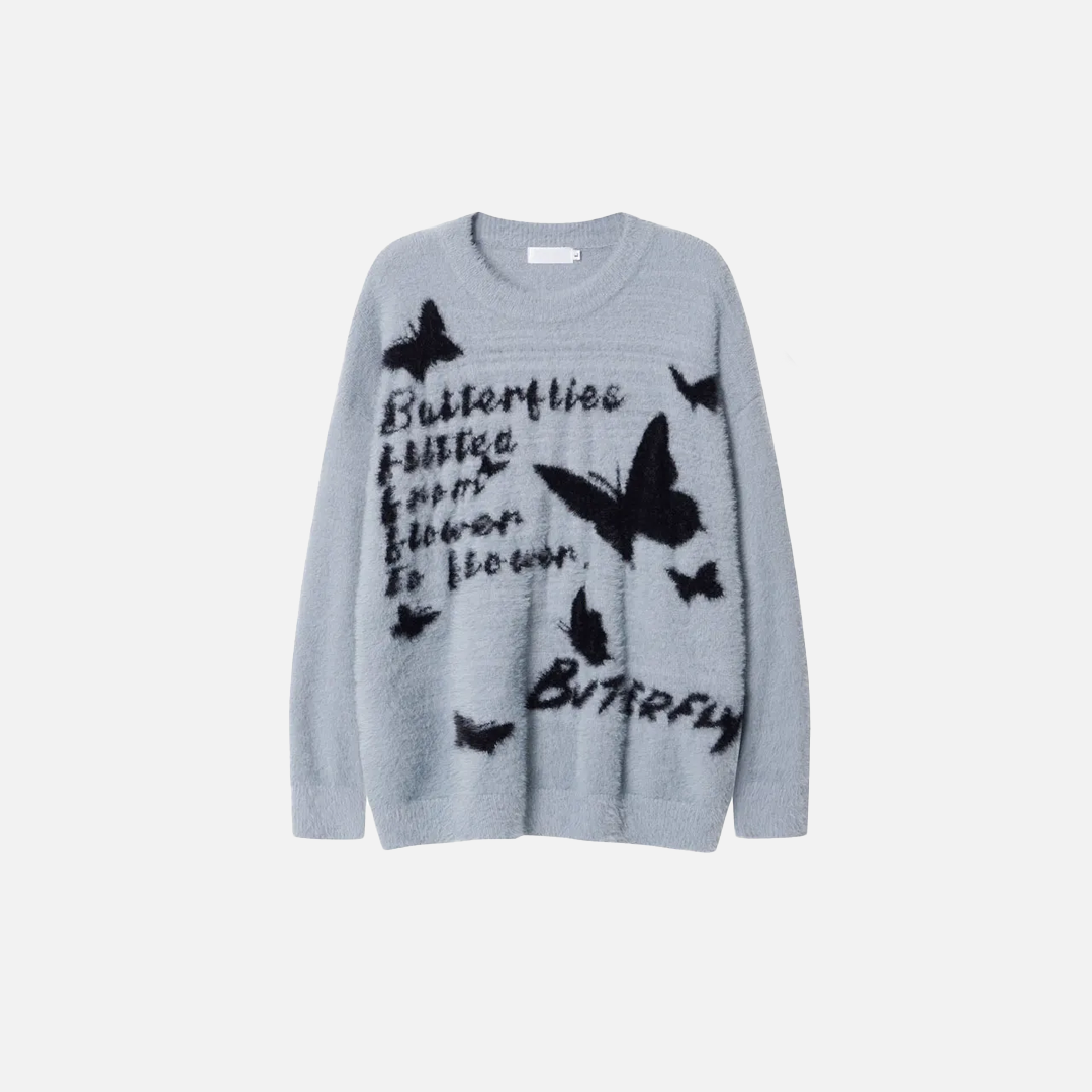 Pull décontracté en maille douce et duveteuse à motif papillon pour femme