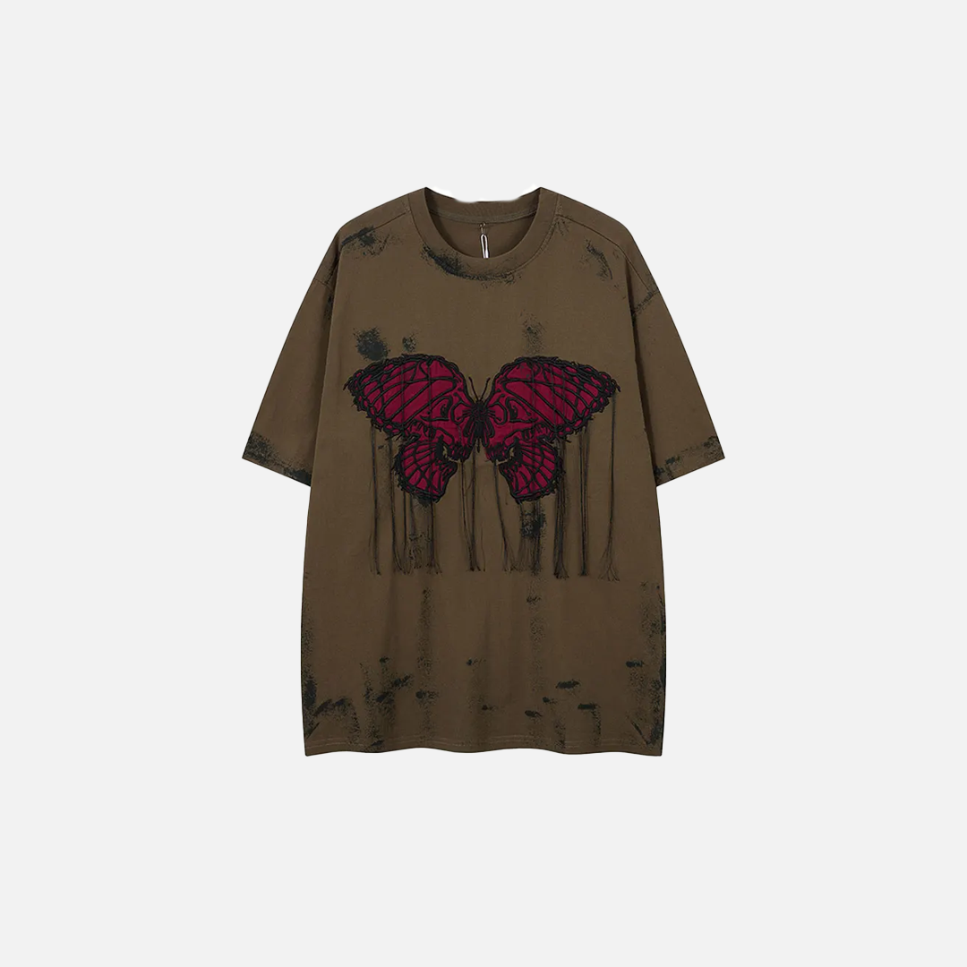 T-shirt oversize grunge à broderie papillon tie-dye