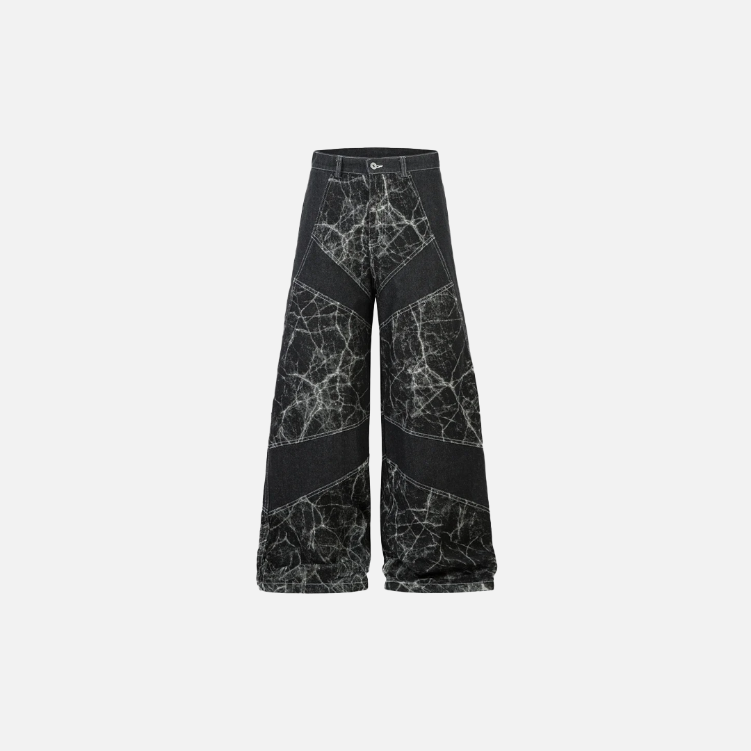 Jeans mit Blitzmuster, weitem Bein und Used-Look